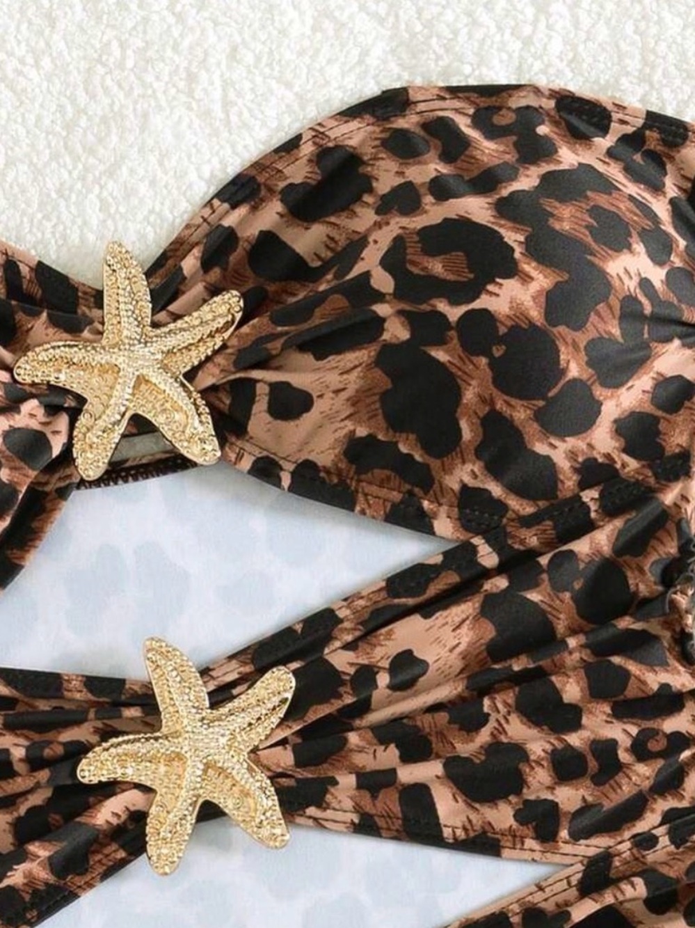 SHEIN Leopard Print Cutout One-Piece Swimsuit with Starfish Accents - Brown - Picture 11 of 13
